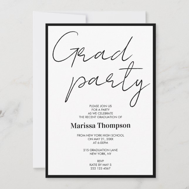 Modern Black White Calligraphy Graduation Party  Invitation (Front)