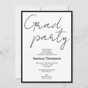 Modern Black White Calligraphy Graduation Party  Invitation
