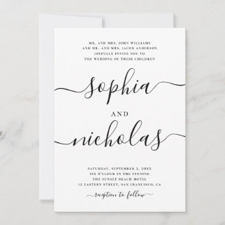 Modern Black & White Calligraphy Wedding - Elegant Invitation