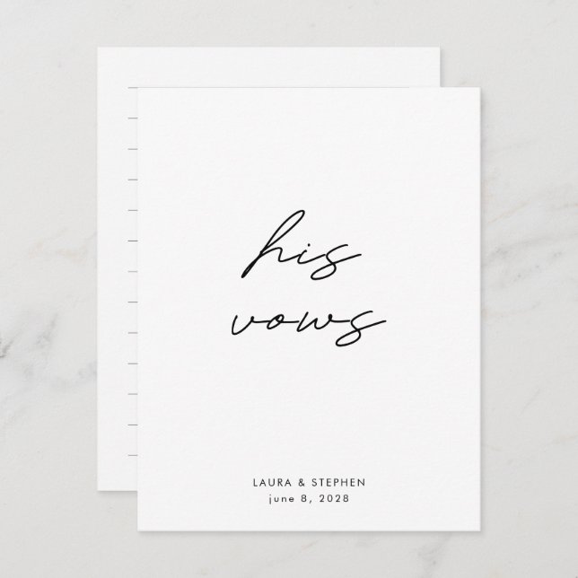 Modern Black White Calligraphy Wedding His Vows (Front/Back)
