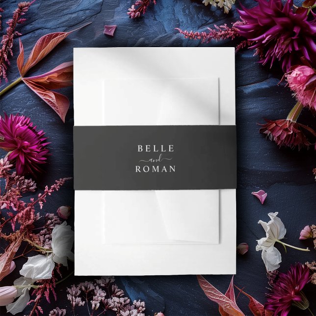 Modern Black & White Calligraphy Wedding Invitation Belly Band (Creator Uploaded)