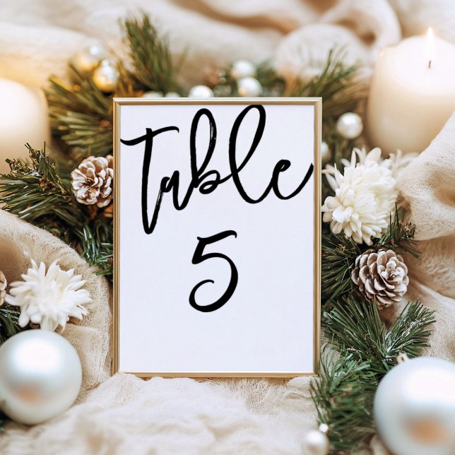 Modern Black & White Calligraphy Wedding Table Num Number (Creator Uploaded)
