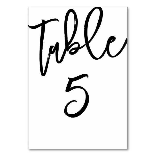 Modern Black & White Calligraphy Wedding Table Num Table Number (Front)