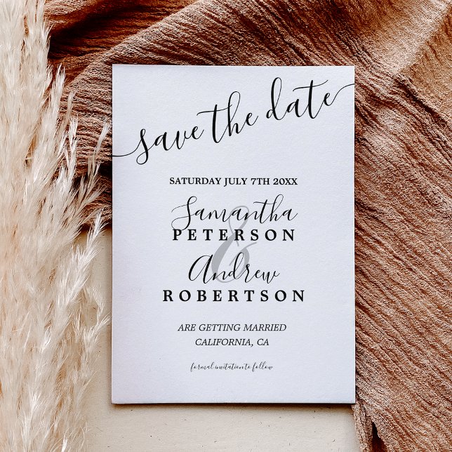 Modern black white casual typography save the date announcement postcard (Modern black white casual typography save the date announcement postcard)