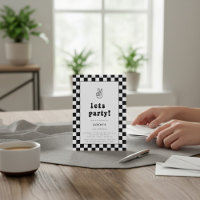 Modern black & white checkerd lets party birthday