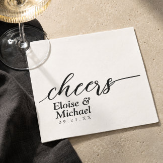 Modern Black & White Cheers Personalised Wedding Napkin