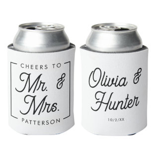 Modern Black & White Cheers Wedding Favours Can Cooler