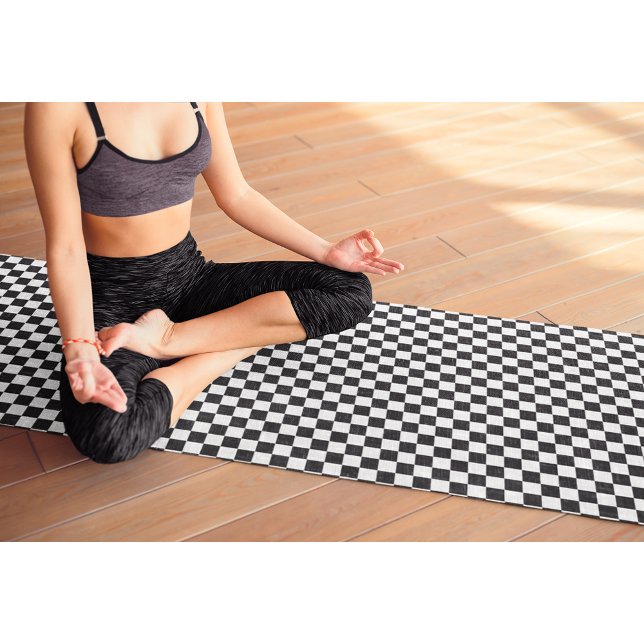 Modern Black White Chequered Monogram Exercise Yoga Mat (Modern Black White Checkered Monogram Exercise Yoga Mat)