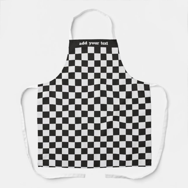 Modern Black & White Chequered Race Car Pattern Apron (Front)