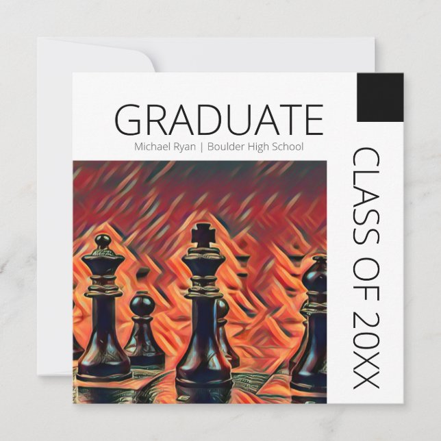 Modern Black White Chess Pieces Graduation Invitation (Front)