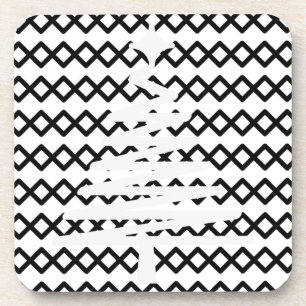 Modern Black White cheveron pattern christmas tree Coaster