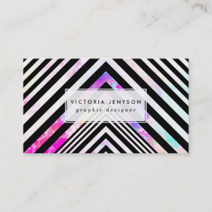 Modern Black White Chevron Pink Teal Clouds Nebula Business Card