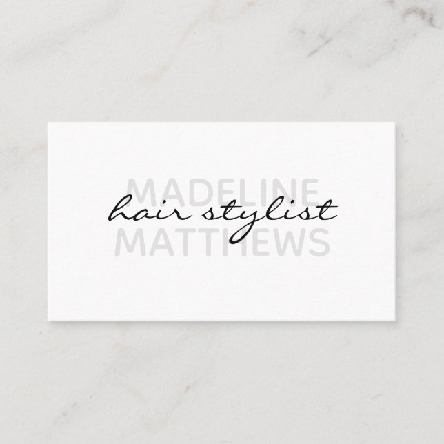 Modern Black White Chic Hair Stylist Script Name Business Card (Front)