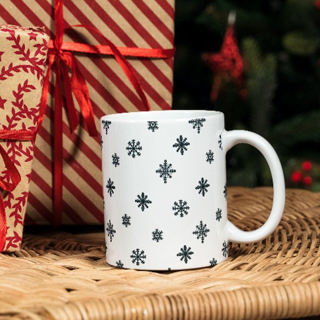 Modern Black & White Christmas Snowflakes Two-Tone Coffee Mug (Creator Uploaded)