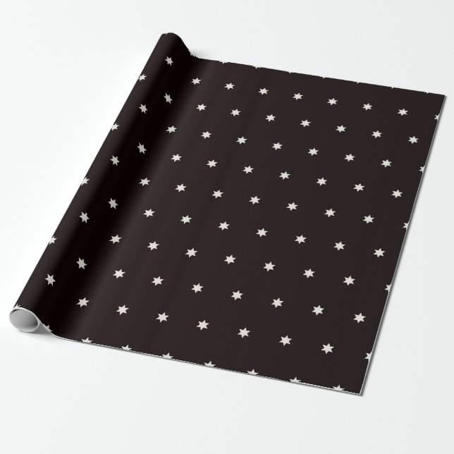 Modern Black White Christmas Stars Pattern Wrapping Paper (Unrolled)