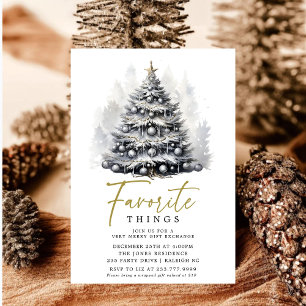 Modern Black  White Christmas Tree Favourite Thing Invitation