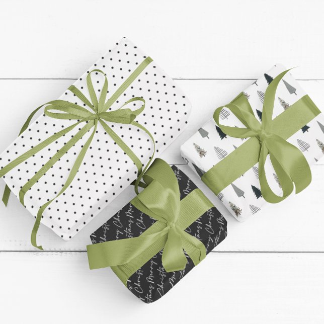 Modern Black White Christmas Tree Holiday Wrapping Paper Sheet (Creator Uploaded)