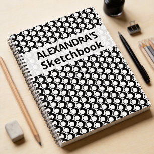 Modern Black White Circle Lattice Pattern Notebook