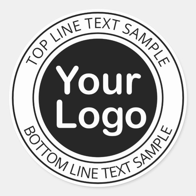 Modern Black & White Circular Text & Your Logo Classic Round Sticker (Front)