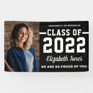 Modern Black White Class of 2022 Photo Graduation Banner