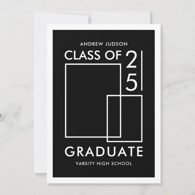 Modern Black & White Class Of 25 Photo Graduation Announcement (Front)