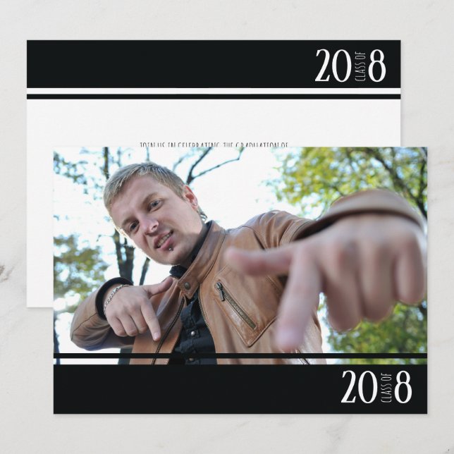 Modern Black & White Class of Photo Invitations (Front/Back)