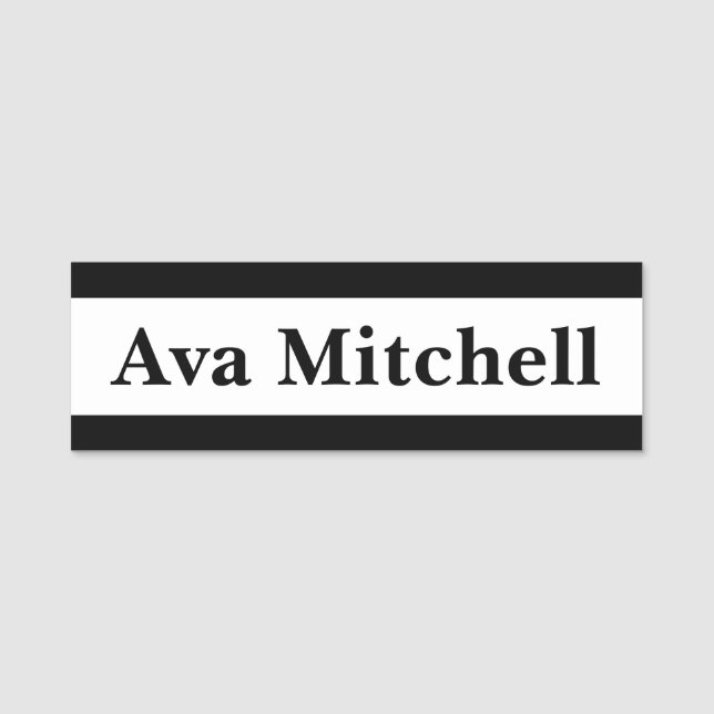 Modern Black & White Classic Name Tag (Front)