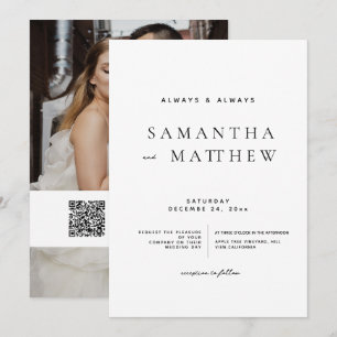 Modern Black & White Classic QR Code Photo Wedding Invitation