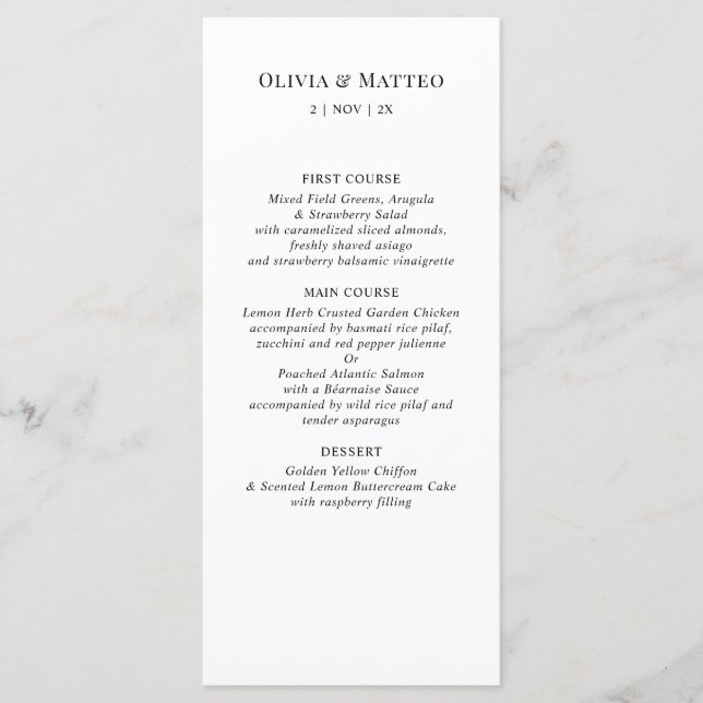 Modern Black White Classic Reception Menu (Front)