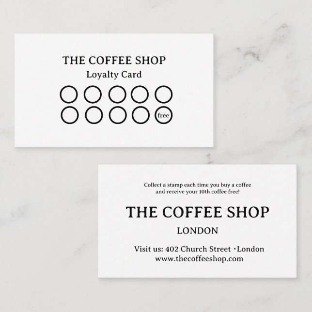 Modern Black & White Coffee Shop Loyalty Card (Front/Back)
