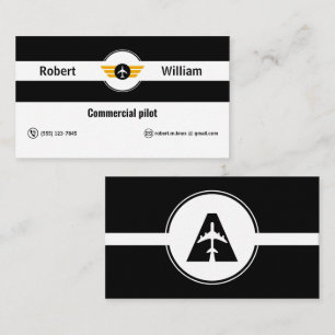 Modern Black White Commercial Pilot Aviator Business Card