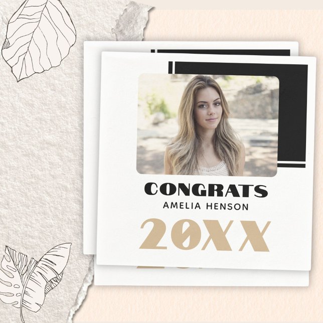 Modern Black White Congrats Graduate Photo  Napkin (Creator Uploaded)