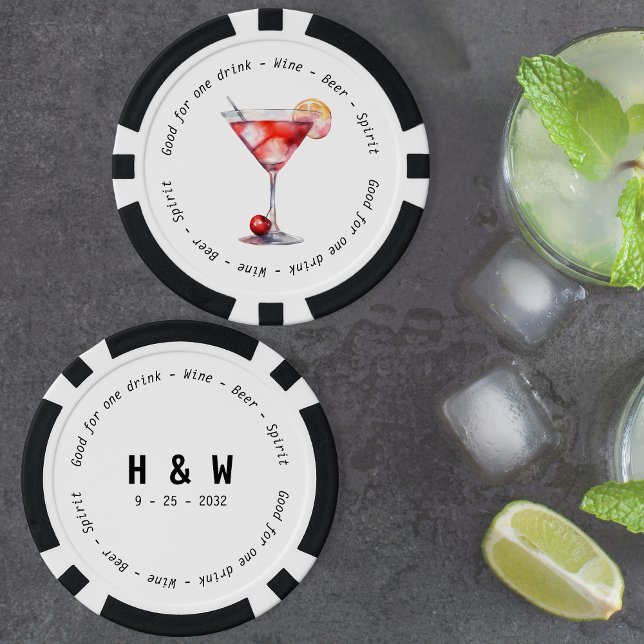 Modern Black White Cosmo Drink Voucher Wedding Poker Chips (Modern Black White Cosmo Drink Voucher Wedding Poker Chips)