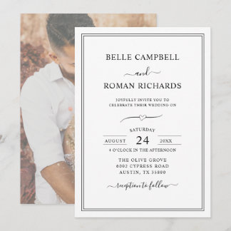 Modern Black & White Couple Photo Wedding  Invitation