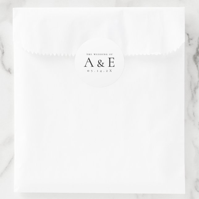 Modern Black & White Couples Monogram Wedding Classic Round Sticker (Bag)