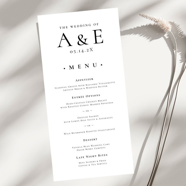 Modern Black & White Couples Monogram Wedding Menu (Creator Uploaded)