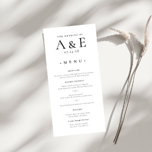 Modern Black & White Couples Monogram Wedding Menu