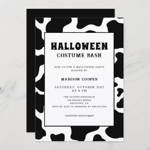 Modern Black & White Cow Print Costume Halloween Invitation