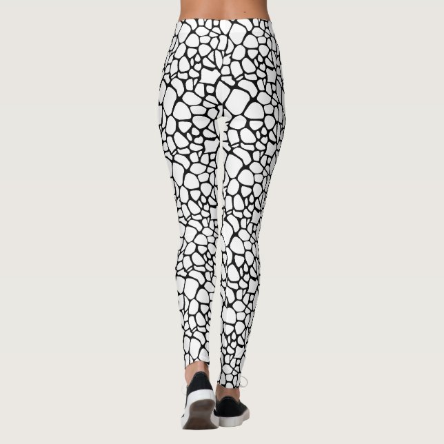 Modern Black & White Crackle Pebble Design Leggings (Back)