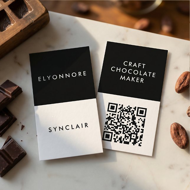 Modern Black White Craft Chocolate Maker QR Code Business Card (Creator Uploaded)