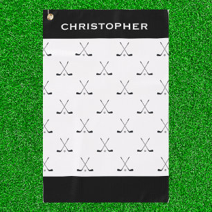 Modern Black White Criss Cross Golf Clubs Pattern Towel