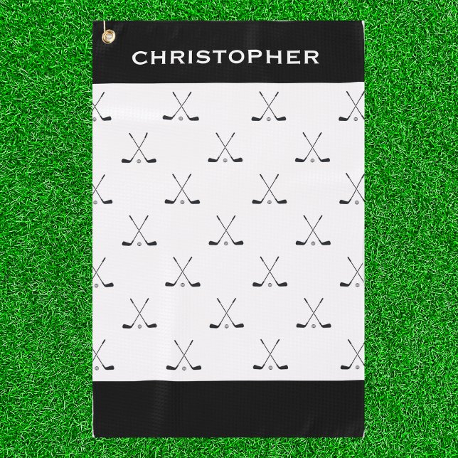 Modern Black White Criss Cross Golf Clubs Pattern Towel (Creator Uploaded)