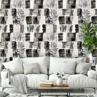 Modern Black White Cross Hatched Pattern Wallpaper