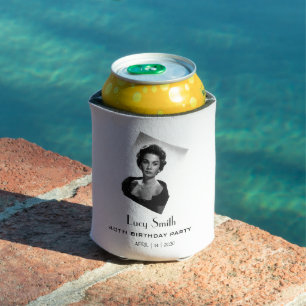 Modern Black & White Custom Birthday Party Photo Can Cooler