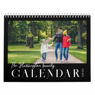 Modern Black White Custom Family Photo Calendar