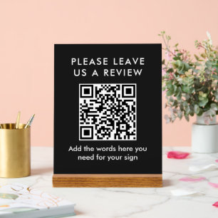 Modern Black & White Custom Leave a Review QR Code Acrylic Sign