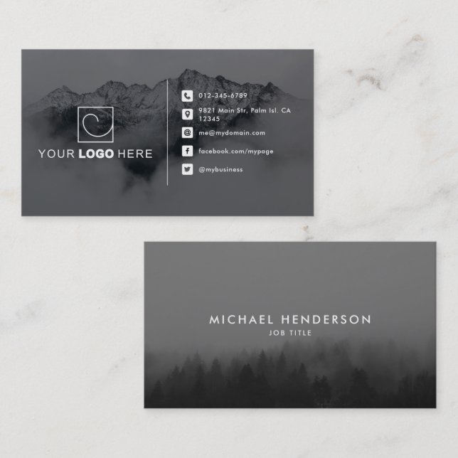 Modern Black & White Custom Logo 2-Photo Business Card (Front/Back)