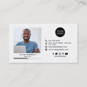 Modern Black & White Custom Logo, Socials & Photo Business Card
