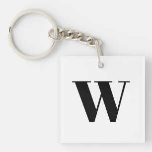 Modern black white custom monogram initial letter key ring