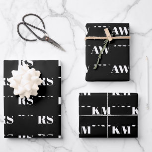 Modern black white custom monogram initial pattern wrapping paper sheet
